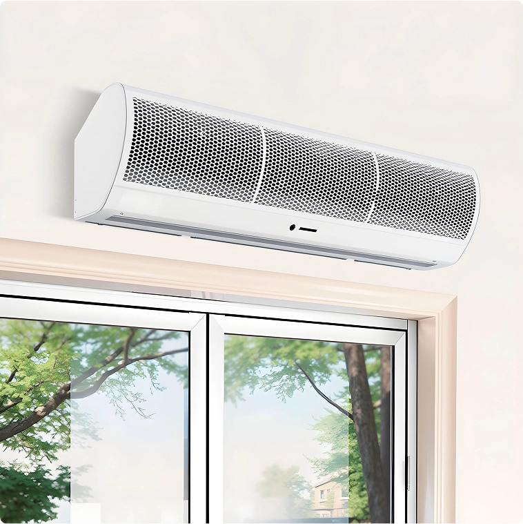 Cortina de ar e uma janela em baixo